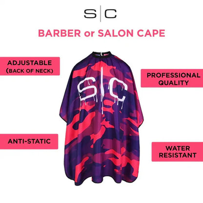 StyleCraft™ Pink Camo Barber Cape – 57.5" Anti-Static, Water-Resistant Hair Cutting Cape with Adjustable Neck Closure (SC323PK)
