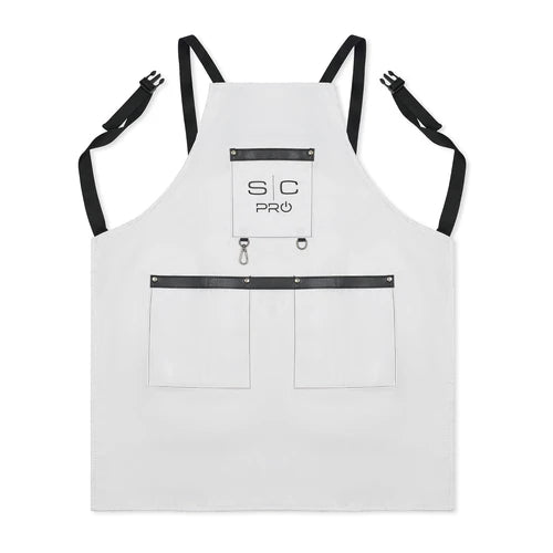 StyleCraft™ White Barber Apron – Heavyweight, Water-Repellent with Adjustable Cross-Back Straps