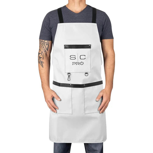 StyleCraft™ White Barber Apron – Heavyweight, Water-Repellent with Adjustable Cross-Back Straps