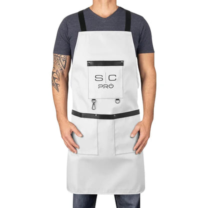 StyleCraft™ White Barber Apron – Heavyweight, Water-Repellent with Adjustable Cross-Back Straps