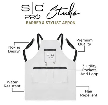 StyleCraft™ White Barber Apron – Heavyweight, Water-Repellent with Adjustable Cross-Back Straps