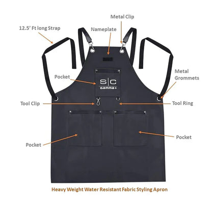 StyleCraft™ x Gamma+ Heavy-Duty Waterproof Barber Apron – Cross-Back Straps, Tool Loops & Name Tag Zone (SCGPBA)