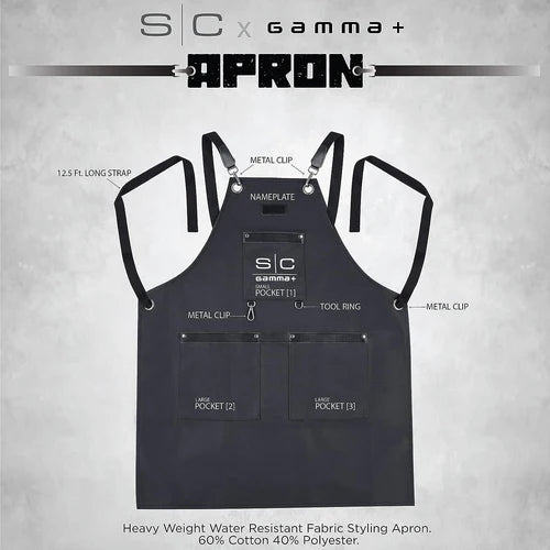 StyleCraft™ x Gamma+ Heavy-Duty Waterproof Barber Apron – Cross-Back Straps, Tool Loops & Name Tag Zone (SCGPBA)
