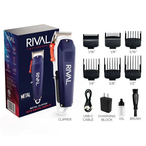 Rival Metal Hair Clipper with Digital Display + Barber Care Kit - Barber Bundle - ALL THINGS MEN