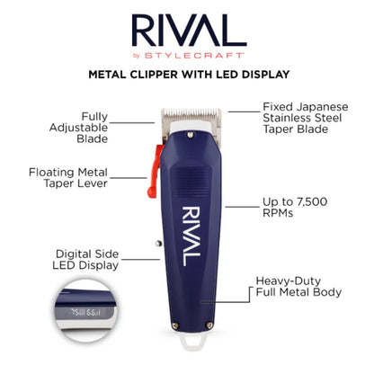 Rival Metal Hair Clipper with Digital Display + Barber Care Kit - Barber Bundle - ALL THINGS MEN