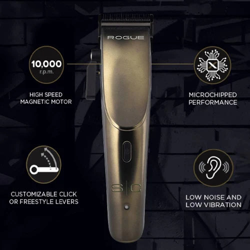 StyleCraft Rogue™ Magnetic Motor Clipper – 10,000 SPM Turbo Power | Black Diamond DLC Fade Blade, 120-Min Cordless Runtime