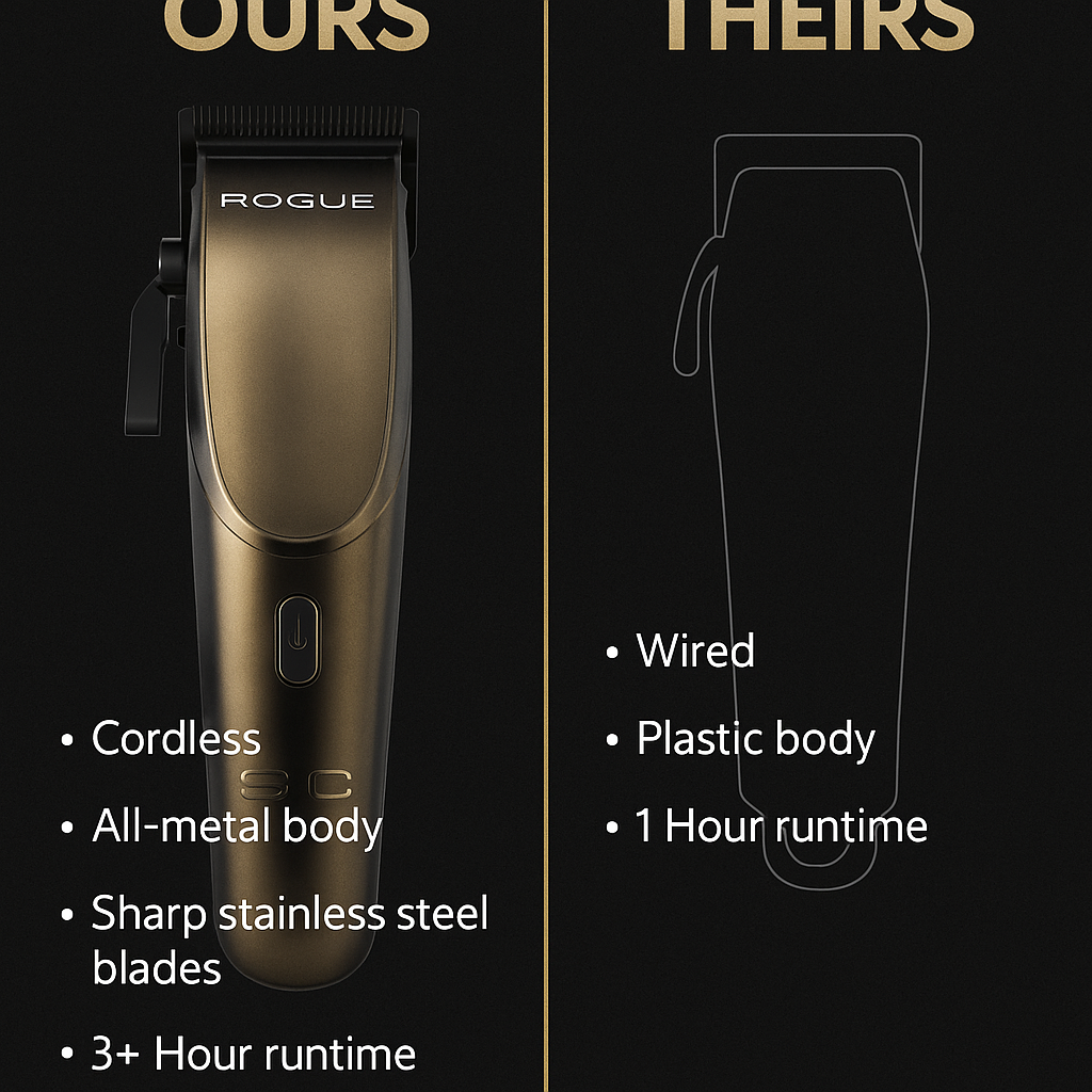 StyleCraft Rogue™ Magnetic Motor Clipper – 10,000 SPM Turbo Power | Black Diamond DLC Fade Blade, 120-Min Cordless Runtime