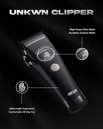 UNKWN Cyclone Cordless Hair Clipper – Professional DLC Fade Blade Clipper with Ultra Quiet High-Torque Motor
