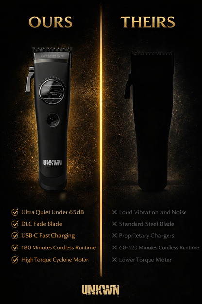 UNKWN Cyclone Cordless Hair Clipper – Professional DLC Fade Blade Clipper with Ultra Quiet High-Torque Motor