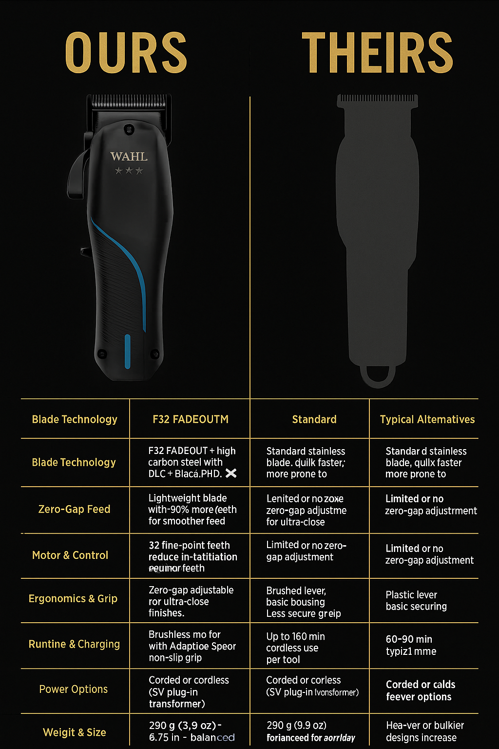 Wahl™ 5 Star Vapor™ Cord/Cordless Clipper – F32 FADEOUT™ Balding Fade Machine, 8000 RPM Brushless Motor