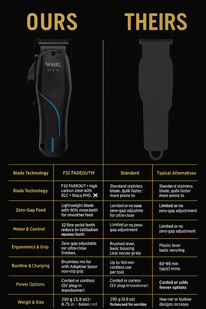 Wahl™ 5 Star Vapor™ Cord/Cordless Clipper – F32 FADEOUT™ Balding Fade Machine, 8000 RPM Brushless Motor