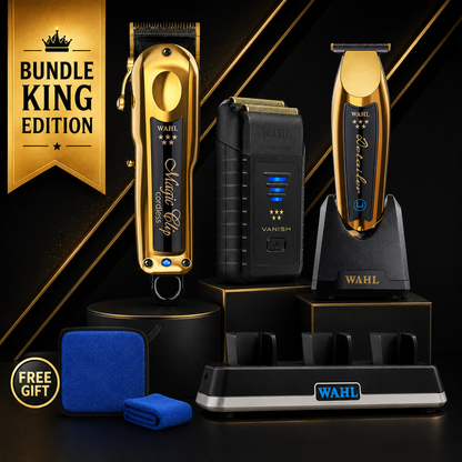 WAHL Magic Clip Gold Professional Kit - 5-Star Cordless Clipper, Detailer, Vanish Shaver & Power Station | Complete 4-Tool System