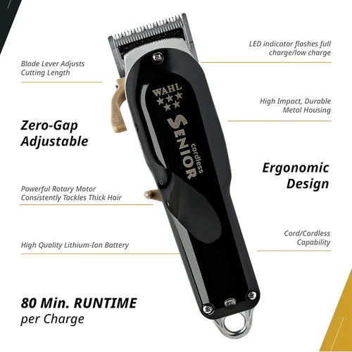 Wahl 5-Star Senior Cordless Clipper – Pro Fade Blade, Zero-Gap, Lithium Power (8504-400)