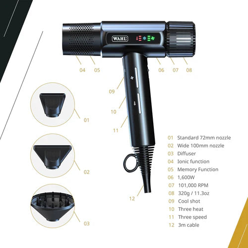 Wahl Vanquish™ Professional Salon Hair Dryer — FlowControl, Whisper-Quiet Motor