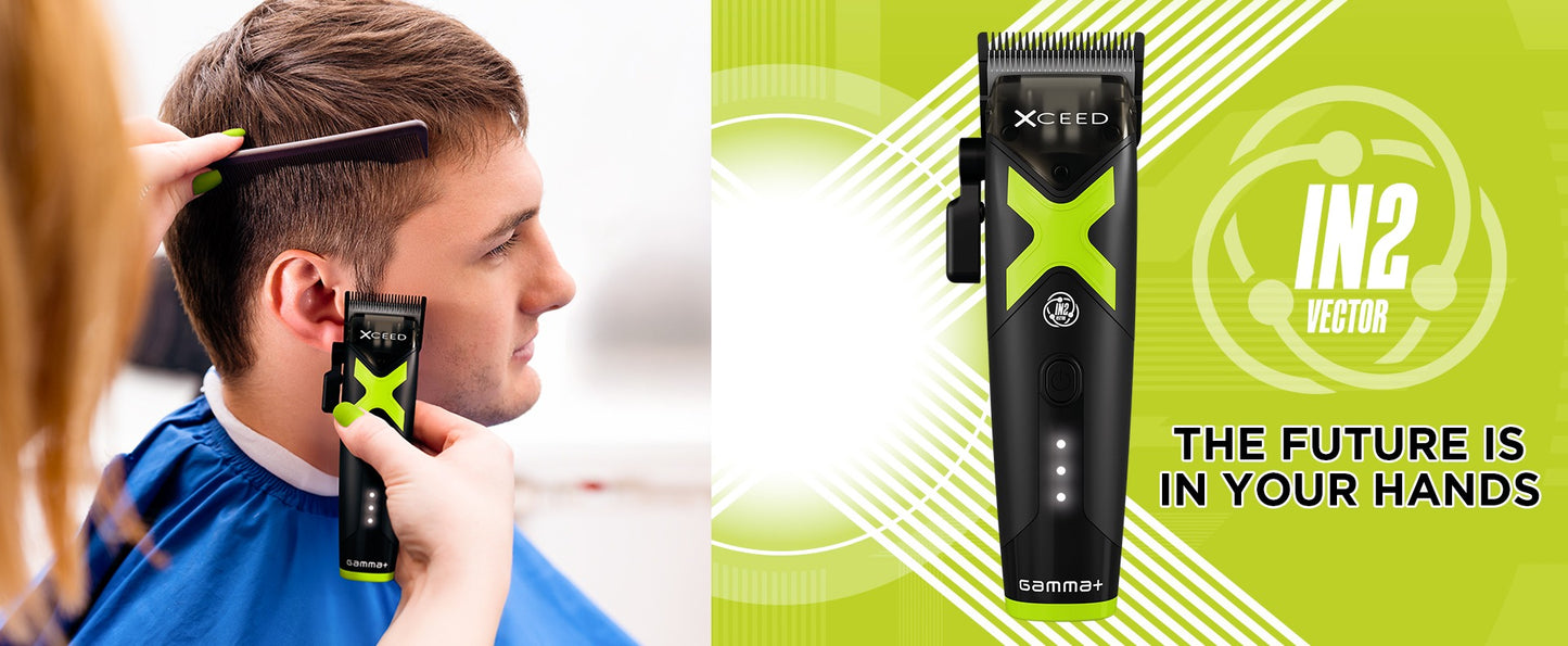 Gamma+ XCEED™ IN2 Vector Motor Cordless Clipper – 11,500 RPM Power, Custom FX Components, Pro Fade Machine