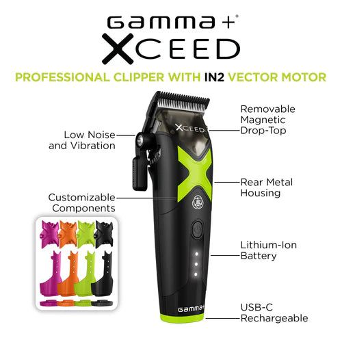 Gamma+ XCEED™ IN2 Vector Motor Cordless Clipper – 11,500 RPM Power, Custom FX Components, Pro Fade Machine