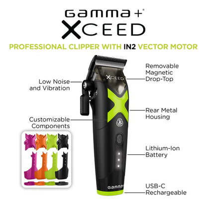 Gamma+ XCEED™ IN2 Vector Motor Cordless Clipper – 11,500 RPM Power, Custom FX Components, Pro Fade Machine