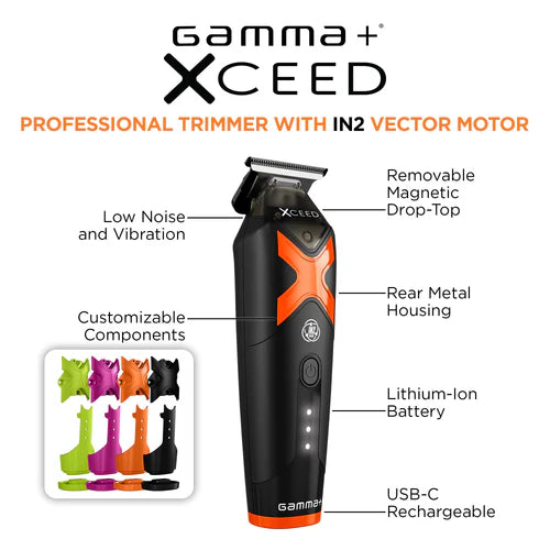 Gamma+ XCEED™ IN2 Vector Motor Cordless Trimmer – Black Diamond Blade, 180 Min Runtime, 11,500 RPM (GP418B)