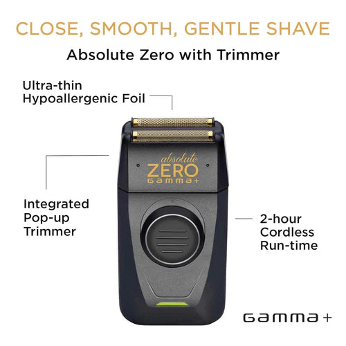 Gamma+ Absolute Zero™ — Forged Cordless Double-Foil Shaver | 120-Min Runtime, Gold Titanium