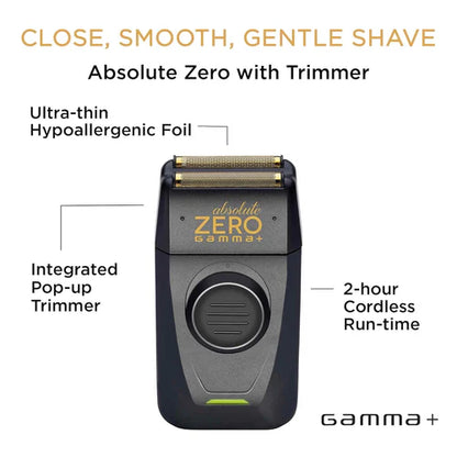 Gamma+ Absolute Zero™ — Forged Cordless Double-Foil Shaver | 120-Min Runtime, Gold Titanium