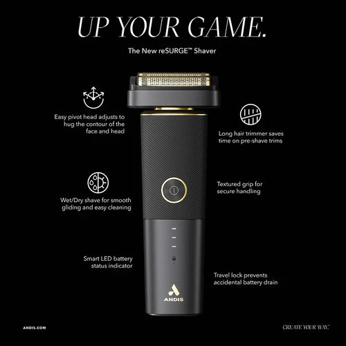Andis reSURGE™ PFS-1 (17300) — Dual Gold Titanium Foil Cordless Shaver | 9,900 SPM, USB-CPivoting Head & USB-C Charging