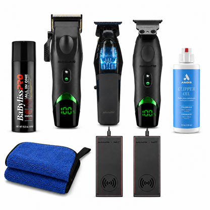 Bundle King Power Hitter Station Kit | BaBylissPRO x Tomb45 Clipper & Trimmer Combo with Dual-Coil Trimmer, 2 Charging Pads, Spray, Oil & Towel