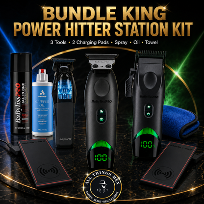 Bundle King Power Hitter Station Kit | BaBylissPRO x Tomb45 Clipper & Trimmer Combo with Dual-Coil Trimmer, 2 Charging Pads, Spray, Oil & Towel