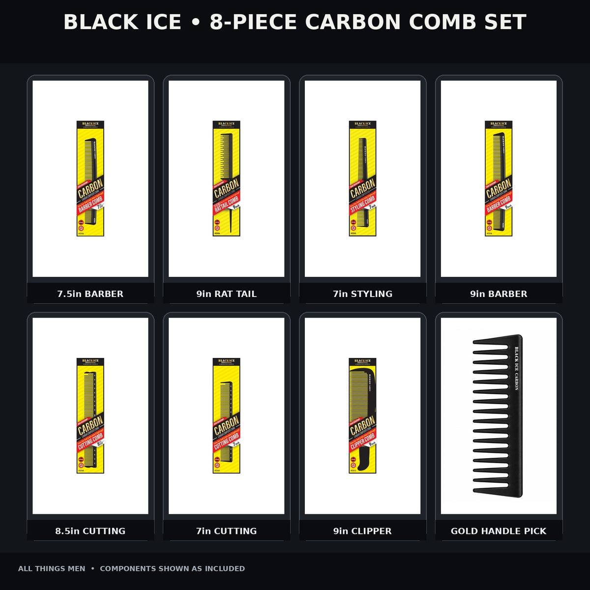 black ice carbon comb 8pc bundle hero