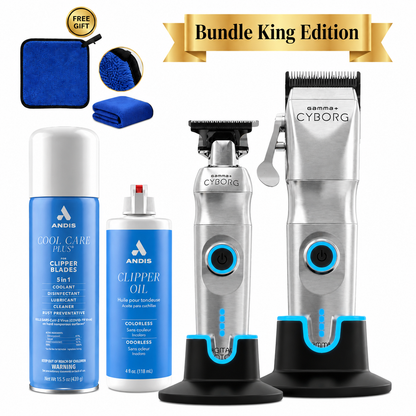 Gamma+ Cyborg Final Edition Kit – Clipper & Trimmer (DISCONTINUED - ONLY 6 LEFT!) + Cool Care Spray & Blade Oil | Last Chance Professional 2-Tool System | Bundle King
