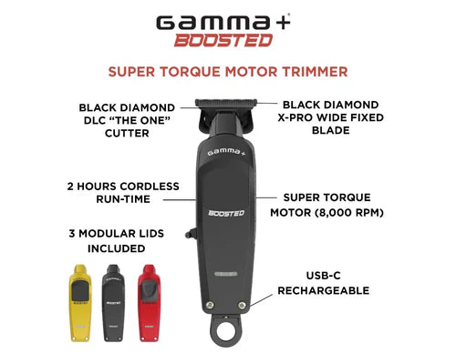 Gamma+ Boosted™ 8000 SPM Cordless Professional Trimmer – Double Black Diamond DLC X-Pro Wide Blade, Zero-Gap, LED Dock