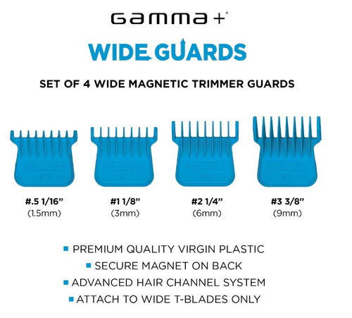 Gamma+ Wide Magnetic Trimmer Blade Guards – Blue 4-Pack (GPWMTG) | Fits ALL Gamma & StyleCraft Wide Blades