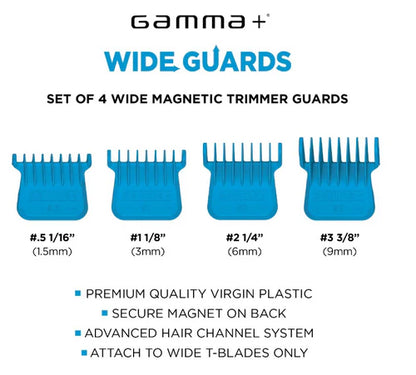 Gamma+ Wide Magnetic Trimmer Blade Guards – Blue 4-Pack (GPWMTG) | Fits ALL Gamma & StyleCraft Wide Blades