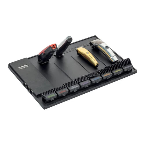 Gamma+ Magnetic Barber Mat & Station Organizer – Heat & Water Resistant, Holds 4 Clippers Upright