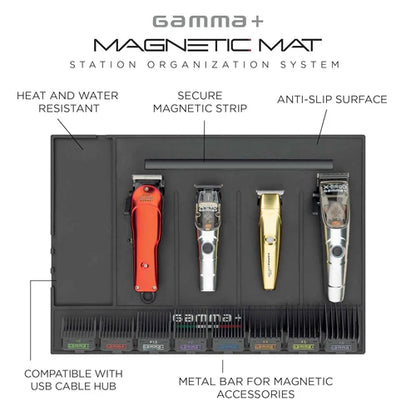 Gamma+ Magnetic Barber Mat & Station Organizer – Heat & Water Resistant, Holds 4 Clippers Upright