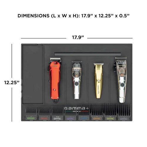 Gamma+ Magnetic Barber Mat & Station Organizer – Heat & Water Resistant, Holds 4 Clippers Upright