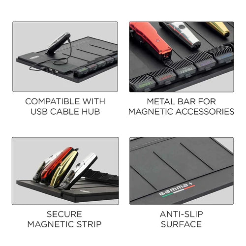 Gamma+ Magnetic Barber Mat & Station Organizer – Heat & Water Resistant, Holds 4 Clippers Upright