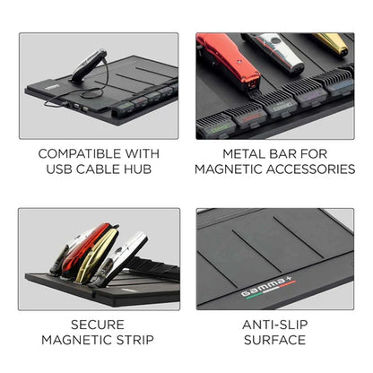 Gamma+ Magnetic Barber Mat & Station Organizer – Heat & Water Resistant, Holds 4 Clippers Upright