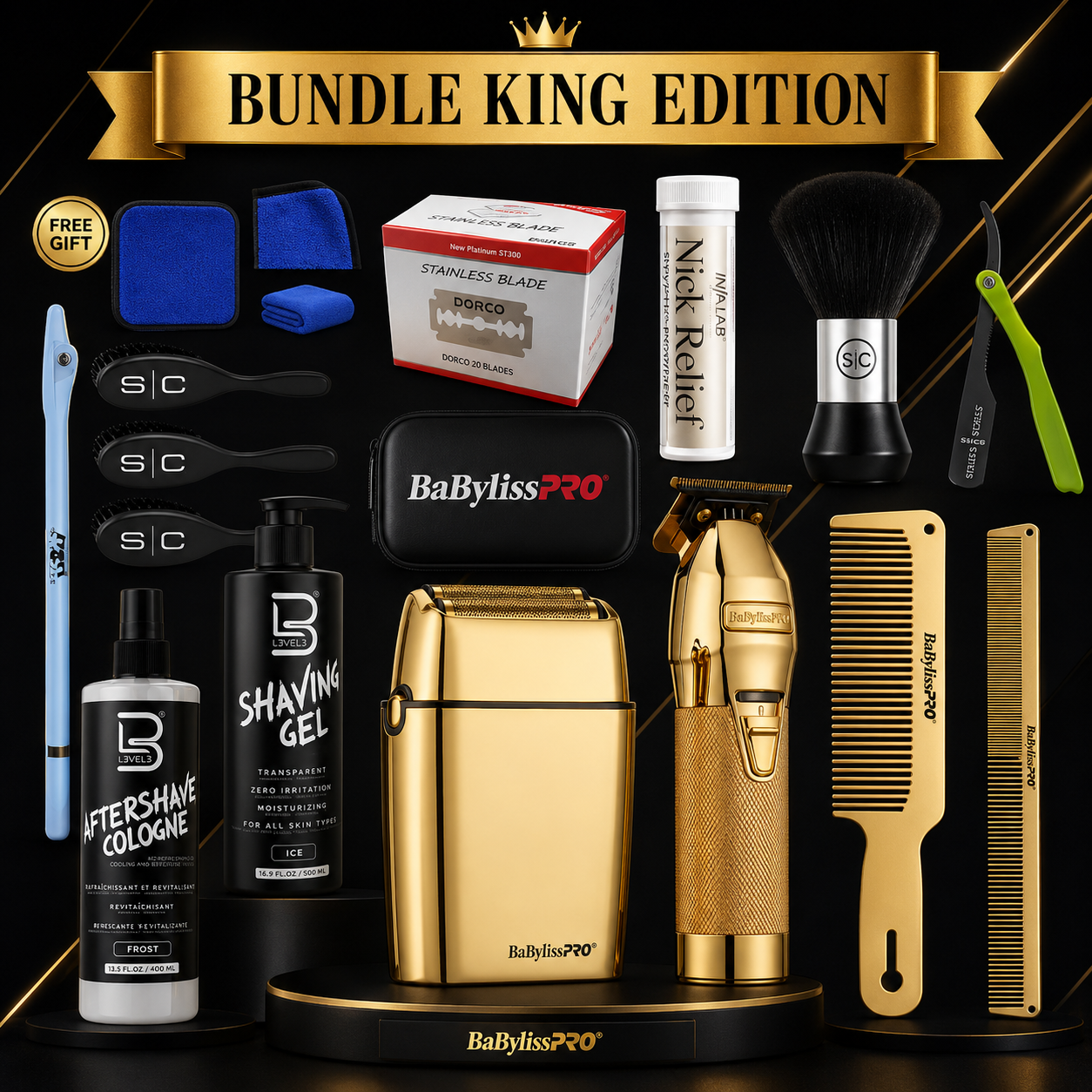 BaBylissPRO GoldFX Master Barber System – Complete Professional Setup | 10-Piece Luxury Edition with Trimmer, Shaver, Razor, Combs & Accessories | Ultimate Barber Kit