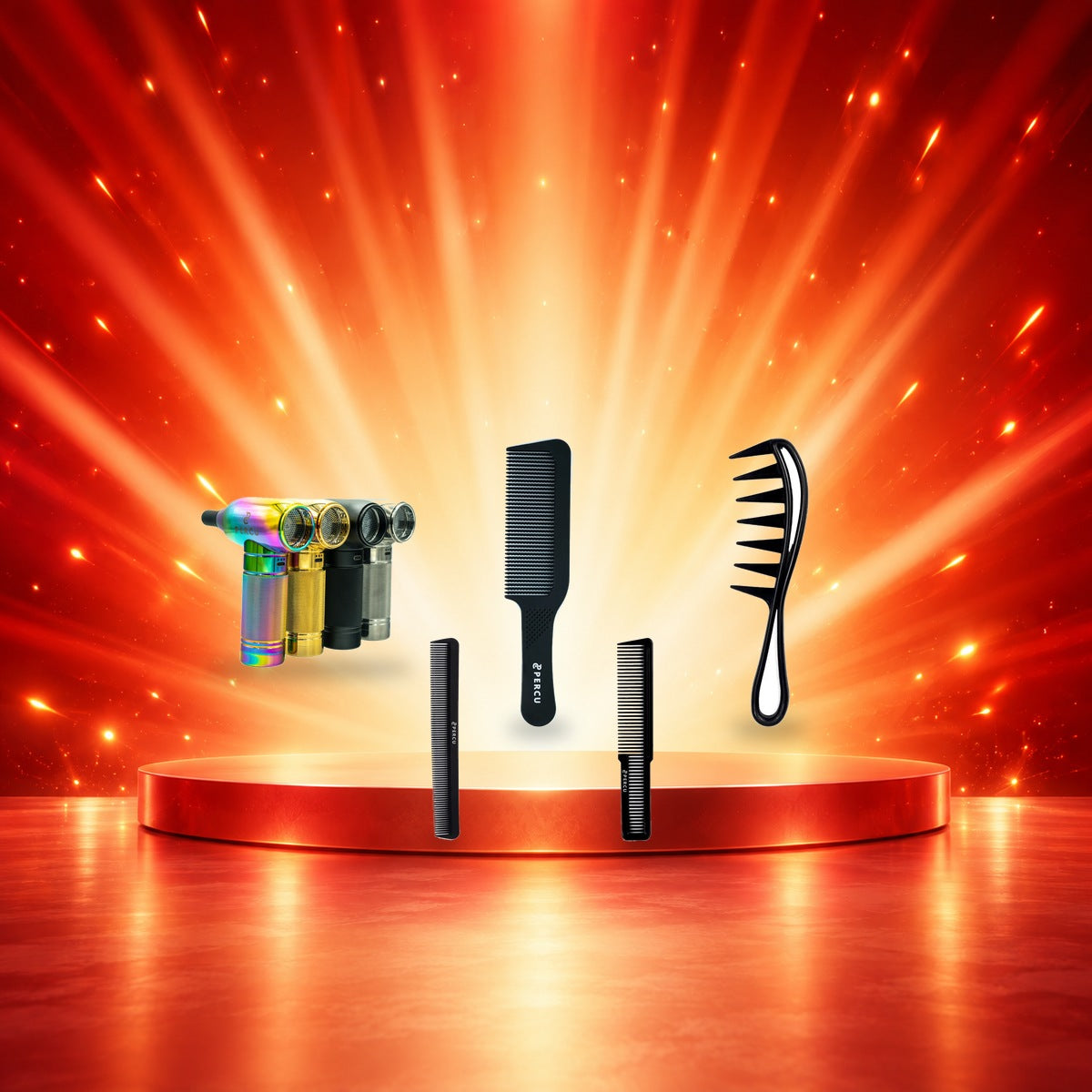 Percu Gold Air Duster Workstation Bundle — 5 Piece complete dynamic hero on turntable