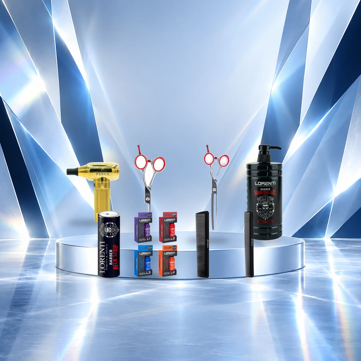 Percu Pro Barber Complete Workstation Bundle complete dynamic hero on turntable
