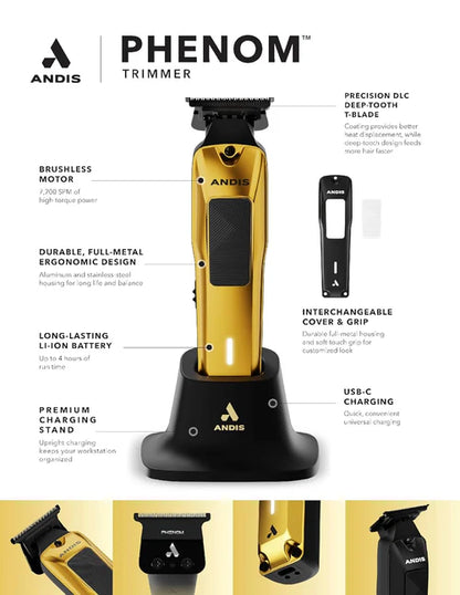 Andis Phenom® Brushless Motor Trimmer — Model 562026 | 7,200 SPM, 3 HR Runtime, DLC T-Blade