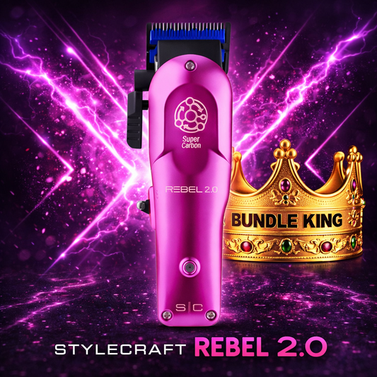 StyleCraft Rebel 2.0 Cordless Clipper – Super C4RBN Motor, DLC Echo Blade (SC601M)