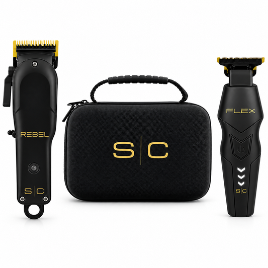 StyleCraft Rebel Clipper & Flex Trimmer Pro Set + Travel Case – Professional Barber Kit-SC-SC326B
