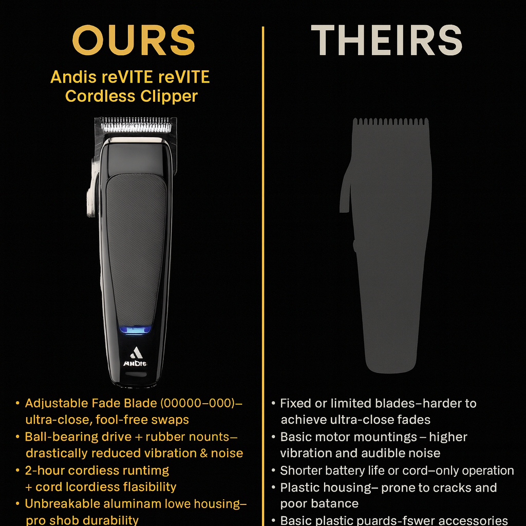 Andis™ reVITE Cordless Clipper — Fade Blade (00000–000) • 2-hr Battery • Aluminum Housing
