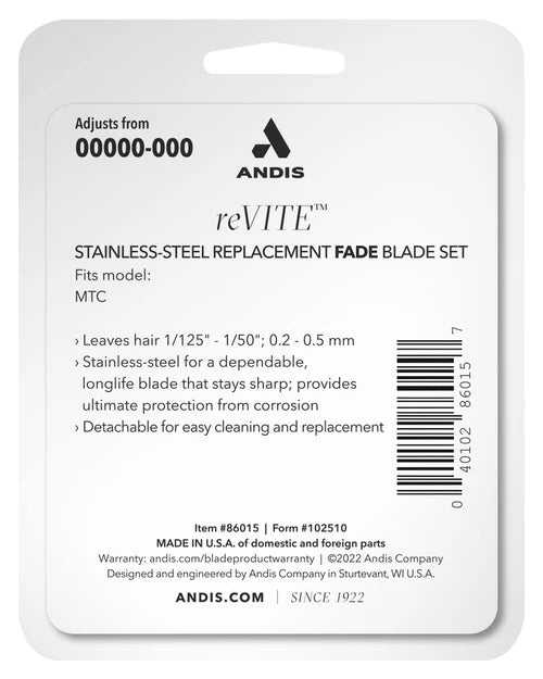 Andis™ reVITE Replacement Fade Blade (86015) – Adjustable 00000–000 Stainless-Steel Snap-On Blade Assembly