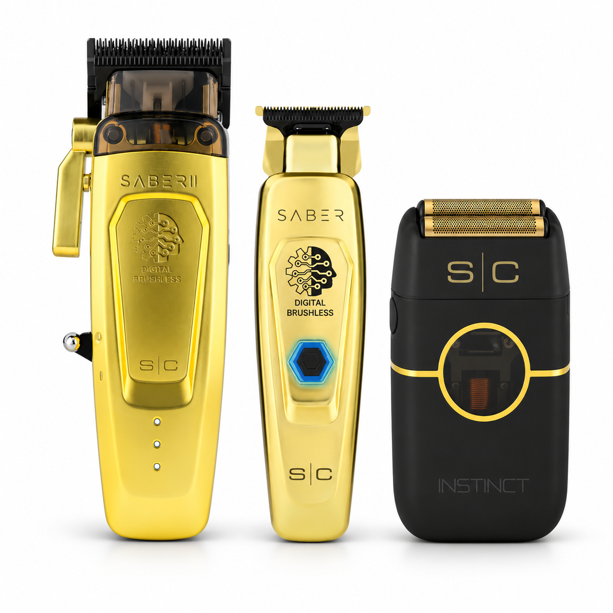 StyleCraft Saber Gold clipper trimmer and Instinct shaver workstation