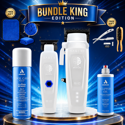 StyleCraft Saber White Professional Duo – Limited Edition White Clipper & Trimmer + Complete Maintenance Kit | 2 FREE Gifts + FREE Shipping | Bundle King Edition