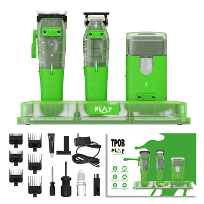 TPOB PLAY Mini 4-Piece Barber Bundle – Clipper, Trimmer, Shaver & Charging Stand