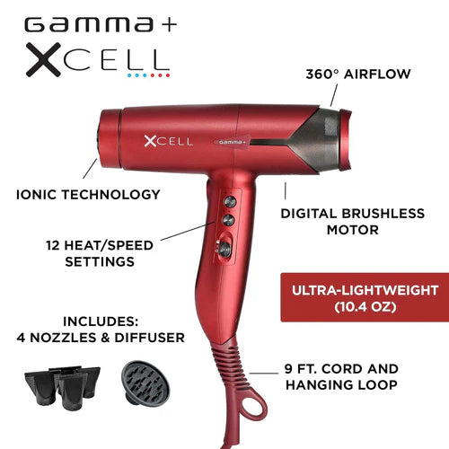 Gamma+ Xcell Professional Hair Dryer -Black (GPXCELL) - Red (GPXCELL2)
