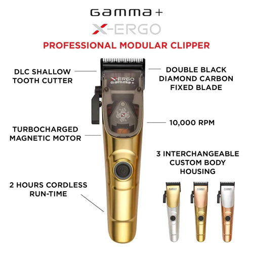 Gamma+ X-Ergo Magnetic Motor Cordless Clipper – 10,000 SPM DLC Fade Blade (HCGPXERGOMS)